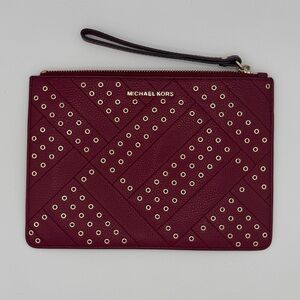 Michael Kors Jet Set Travel XL Zip Stud Clutch Wristlet Pebbled Leather Mulberry
